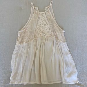 American Eagle Outfitters High Neck Off-White/Ivory Lace Tank Top